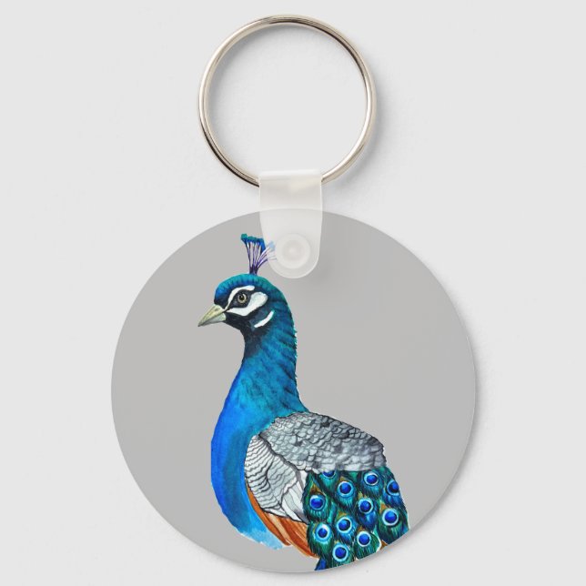 Watercolor peacock keychain (Front)