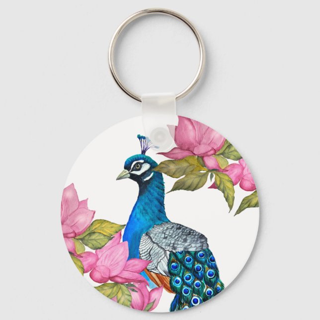 Watercolor peacock keychain (Front)