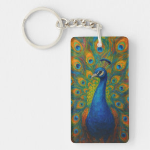 Watercolor Peacock Keychain