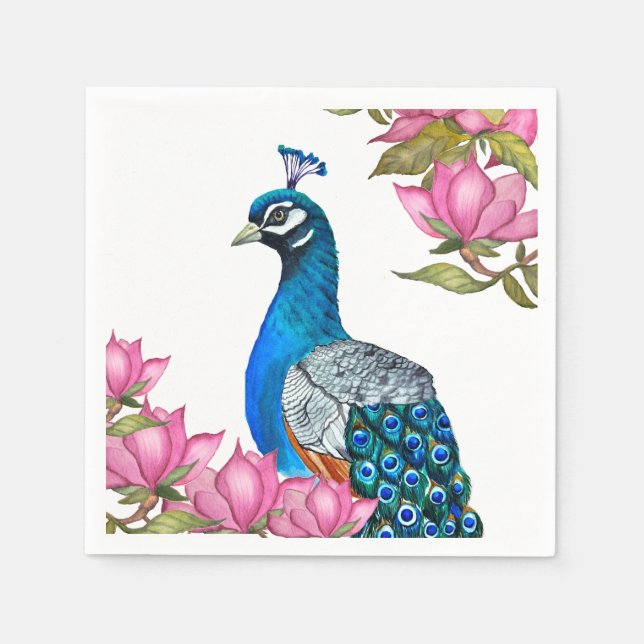 Watercolor peacock napkins (Front)