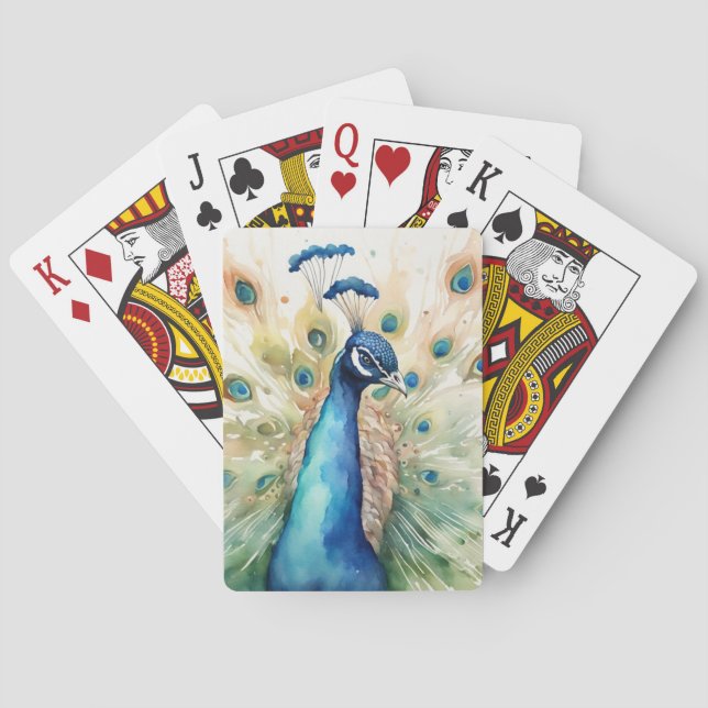 Watercolor Peacock  Poker Cards (Back)
