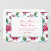 Watercolor Peacock & Red Floral - Wedding Invitation (Front/Back)