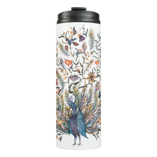 Watercolor  Peacock Thermal Tumbler (Front)