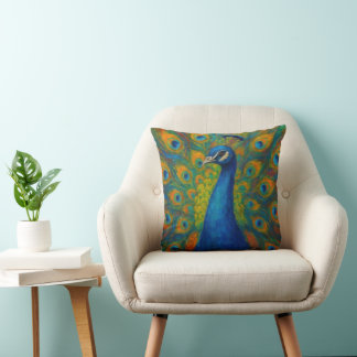 Watercolor Peacock Throw Pillow
