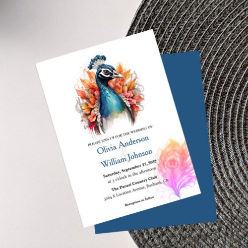 Watercolor Peacock Wedding Invitations