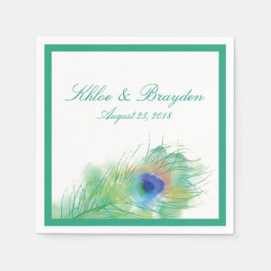 Watercolor Peacock Wedding Napkins