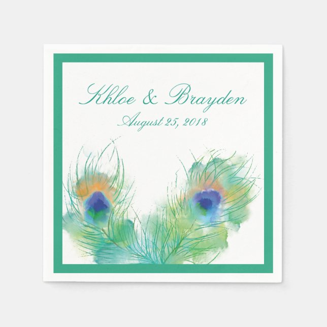 Watercolor Peacock | Wedding Napkins (Front)