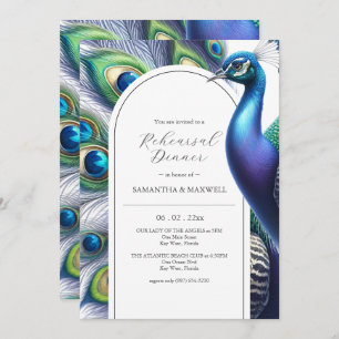 Watercolor Peacock Wedding Rehearsal Dinner Invitation