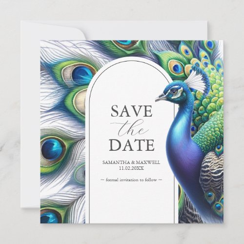 Watercolor Peacock Wedding Save The Date Cards