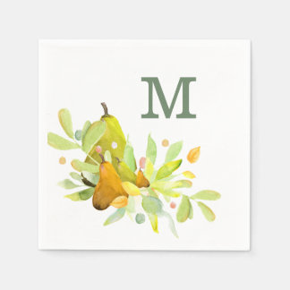 Watercolor Pear and Fruit with Greenery  Napkins