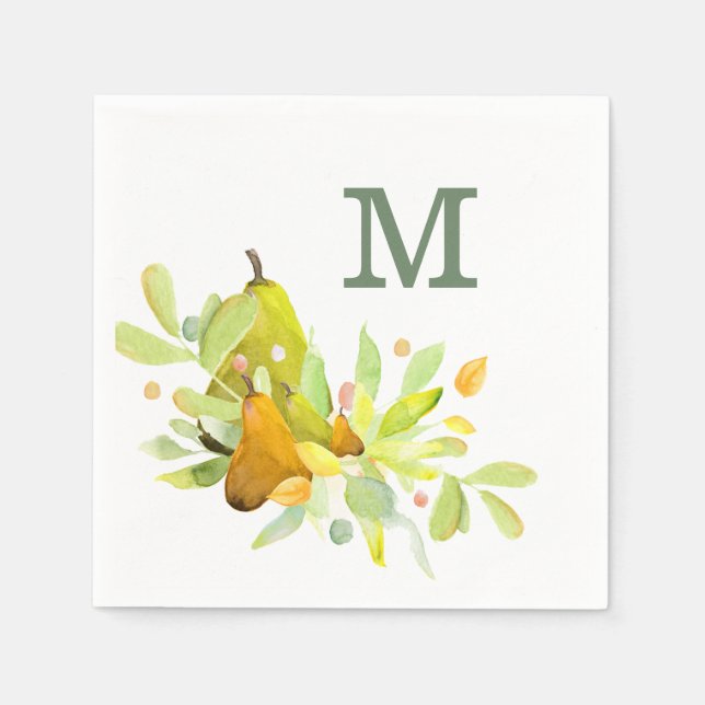 Watercolor Pear and Fruit with Greenery  Napkins (Front)