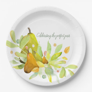 Watercolor Pear and Fruit with Greenery  Paper Plates