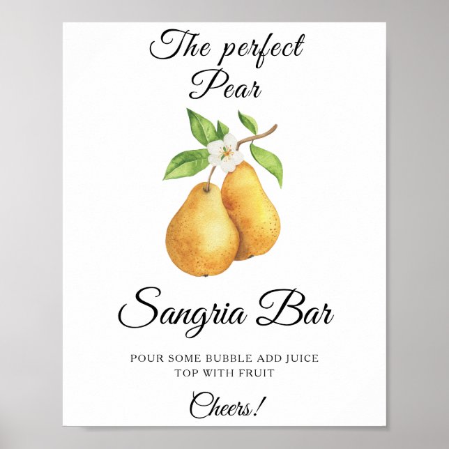 Watercolor Pear Bridal shower Sangria bar Poster (Front)
