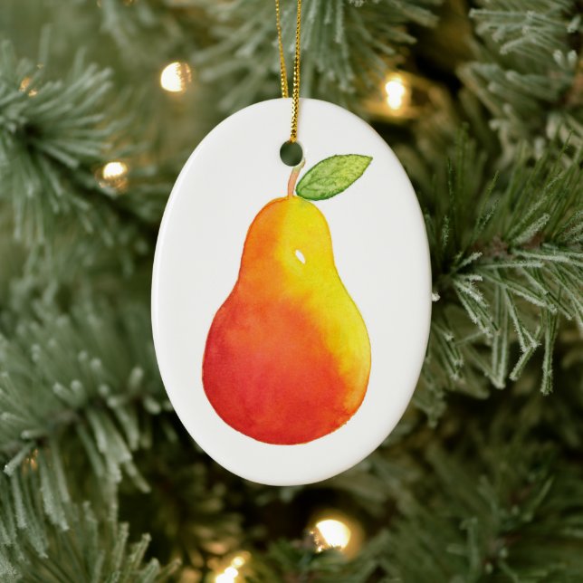 Watercolor Pear Ceramic Ornament (Tree)
