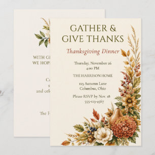 Watercolor Pear Fig Botanical Thanksgiving Dinner Invitation