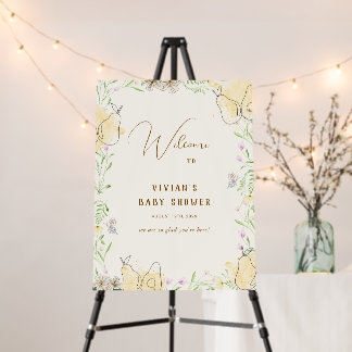 Watercolor Pear Floral Garden Baby Shower Welcome Foam Board