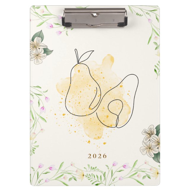 Watercolor Pear Floral Garden Clipboard (Front)