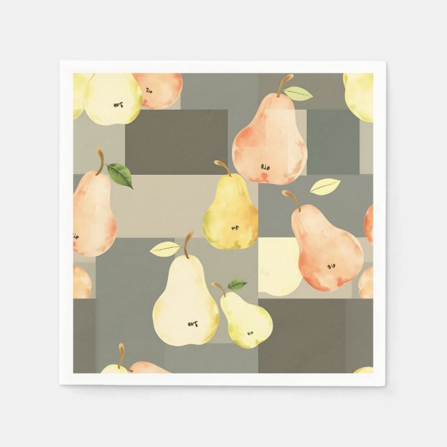 Watercolor Pear Patchwork Pattern Design Napkins (Front)