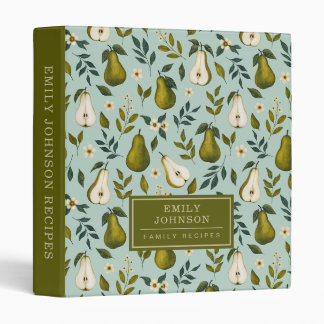 Watercolor Pear Pattern Green/Blue Recipe Binder
