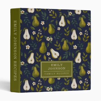 Watercolor Pear Pattern Personalized Recipe Binder