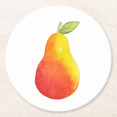 Watercolor Pear Round Paper Coaster