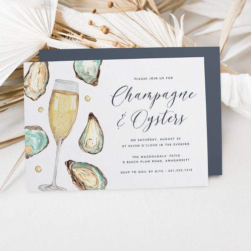 Watercolor Pearl Champagne  Oysters Party Invitation