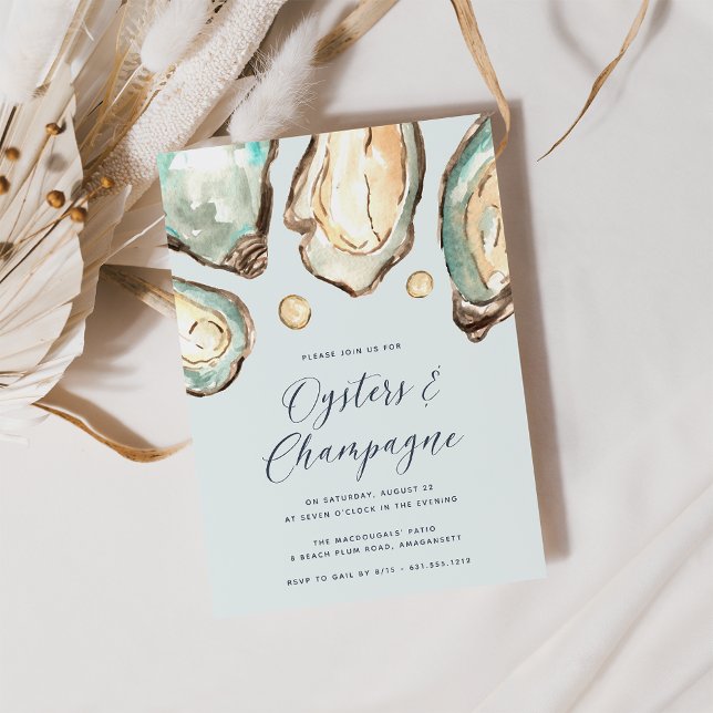 Watercolor Pearl Oysters & Champagne Party Invitation (Creator Uploaded)
