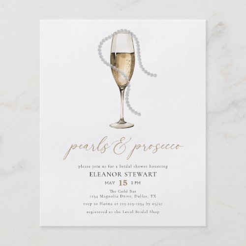 Watercolor Pearls and Prosecco Bridal Shower Flyer
