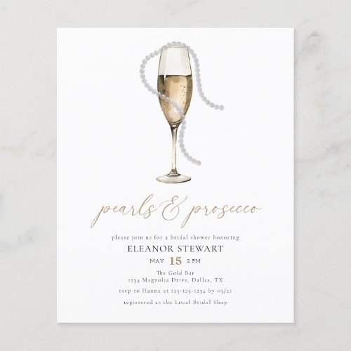 Watercolor Pearls and Prosecco Bridal Shower Flyer