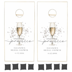 Watercolor Pearls & Prosecco Bridal Shower Cornhole Set