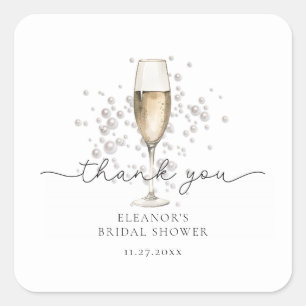 Watercolor Pearls & Prosecco Bridal Shower Square Sticker