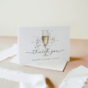 Watercolor Pearls & Prosecco Bridal Shower Thank You Card