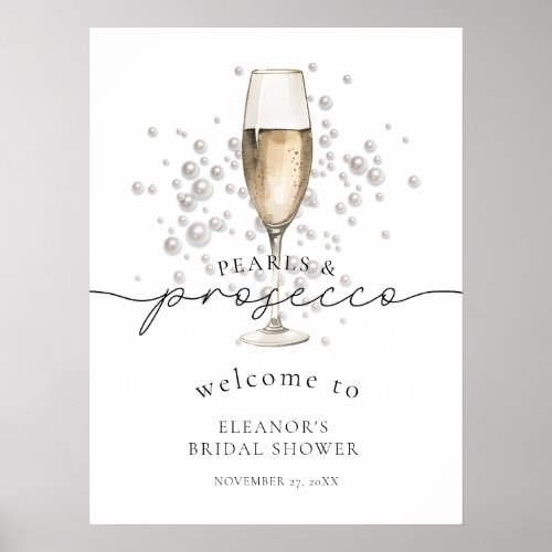 Watercolor Pearls Prosecco Bridal Shower Welcome Poster