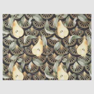 Watercolor Pears and Gold Scales Pattern Tissue Paper
