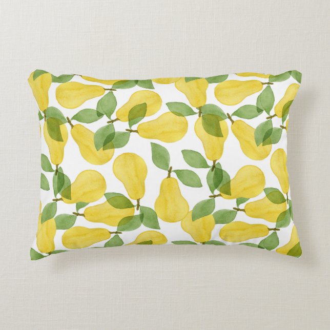 Watercolor Pears: Hand Painted Pattern Accent Pillow (Front)