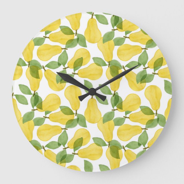 Watercolor Pears: Hand Painted Pattern Large Clock (Front)