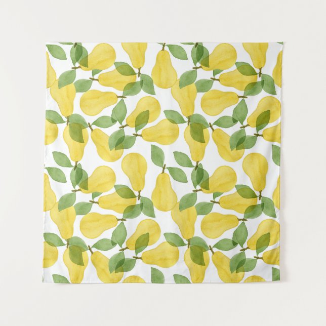 Watercolor Pears: Hand Painted Pattern Tapestry (Front)