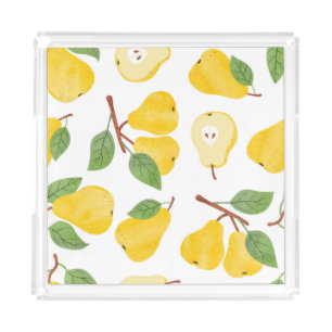 Watercolor Pears Vintage Fruit Pattern Acrylic Tray