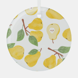 Watercolor Pears Vintage Fruit Pattern Glass Ornament