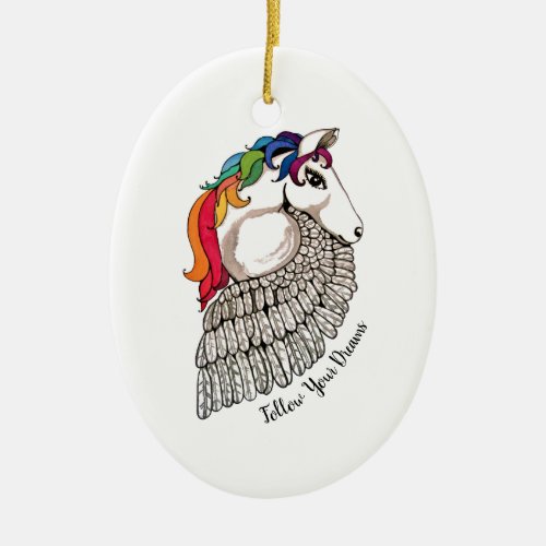 Watercolor Pegasus With Rainbow Hair Ceramic Ornament