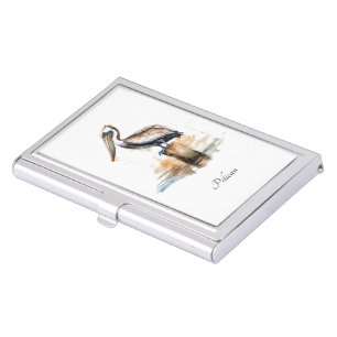 Watercolor Pelican Coastal Professional Style Business Card Case