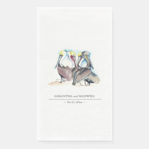 Watercolor Pelicans Beach Wedding Paper Guest Towels