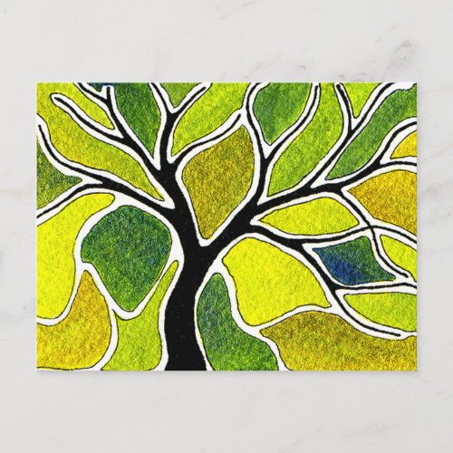 Watercolor Pen and Ink Tree - Yellow Green Postcard