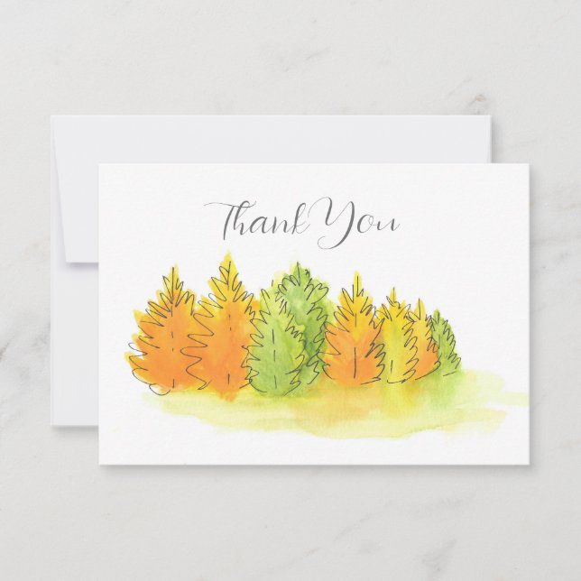 Watercolor, Pen & Ink Autumn Trees Thank You Card (Front)