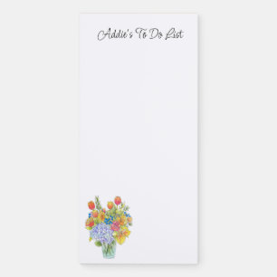 Watercolor, Pen & Ink Floral Bouquet Magnetic Notepad
