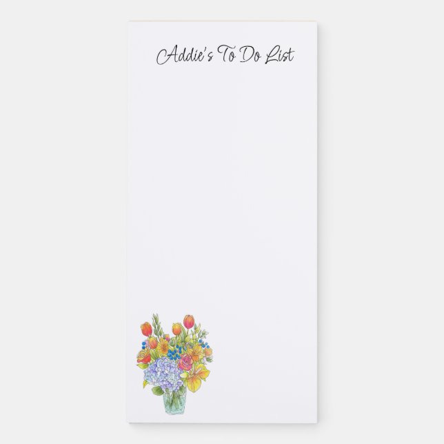 Watercolor, Pen & Ink Floral Bouquet Magnetic Notepad (Front)