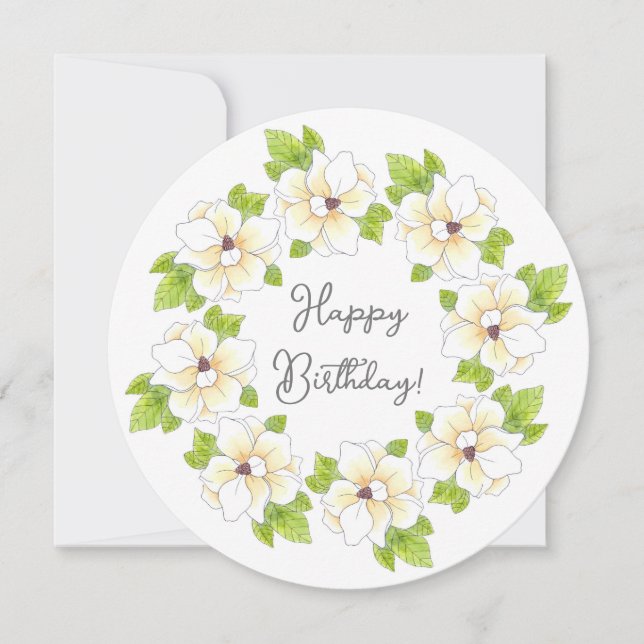 Watercolor, Pen & Ink Magnolia Wreath Card  (Front)