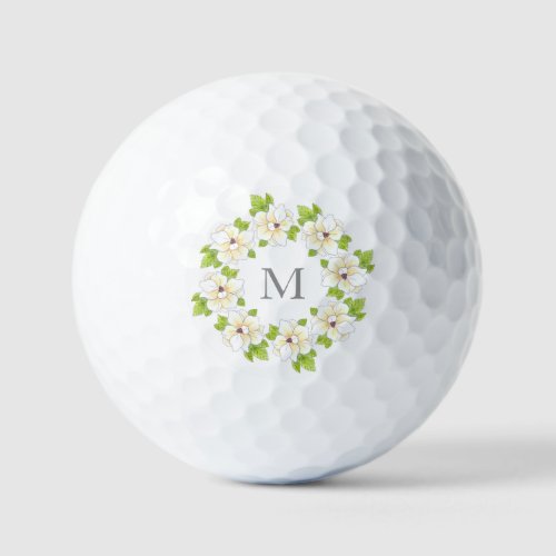 Watercolor Pen  Ink Magnolia Wreath     Golf Balls