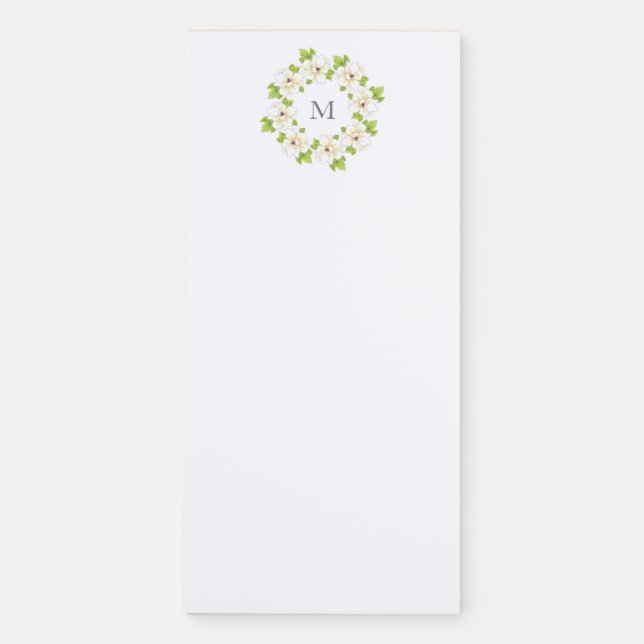 Watercolor, Pen & Ink Magnolia Wreath      Magnetic Notepad (Front)