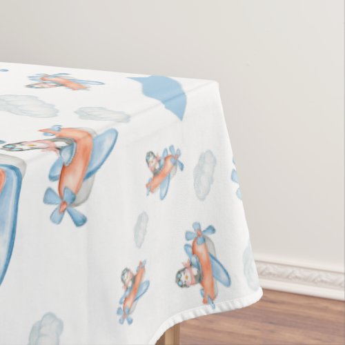 Watercolor Penguin Airplane Party Tablecloth